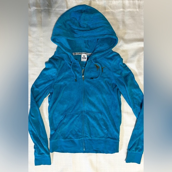 Victoria's Secret Pink Y2K Vintage Turquoise and Gold Zip-Up Jacket Size Small - Picture 6 of 7